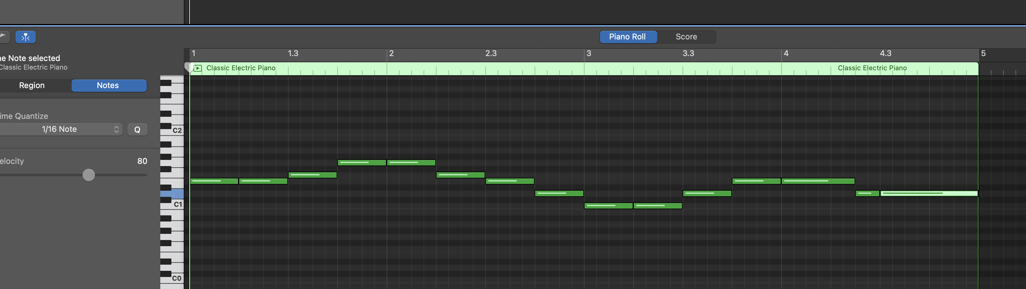 GarageBand piano roll